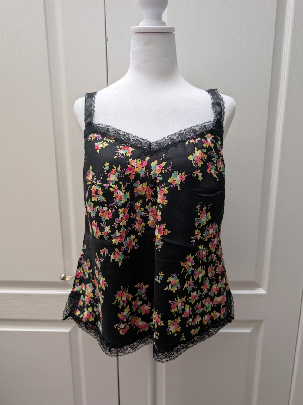 Nine West Black Floral Lace-Trim Cami Top